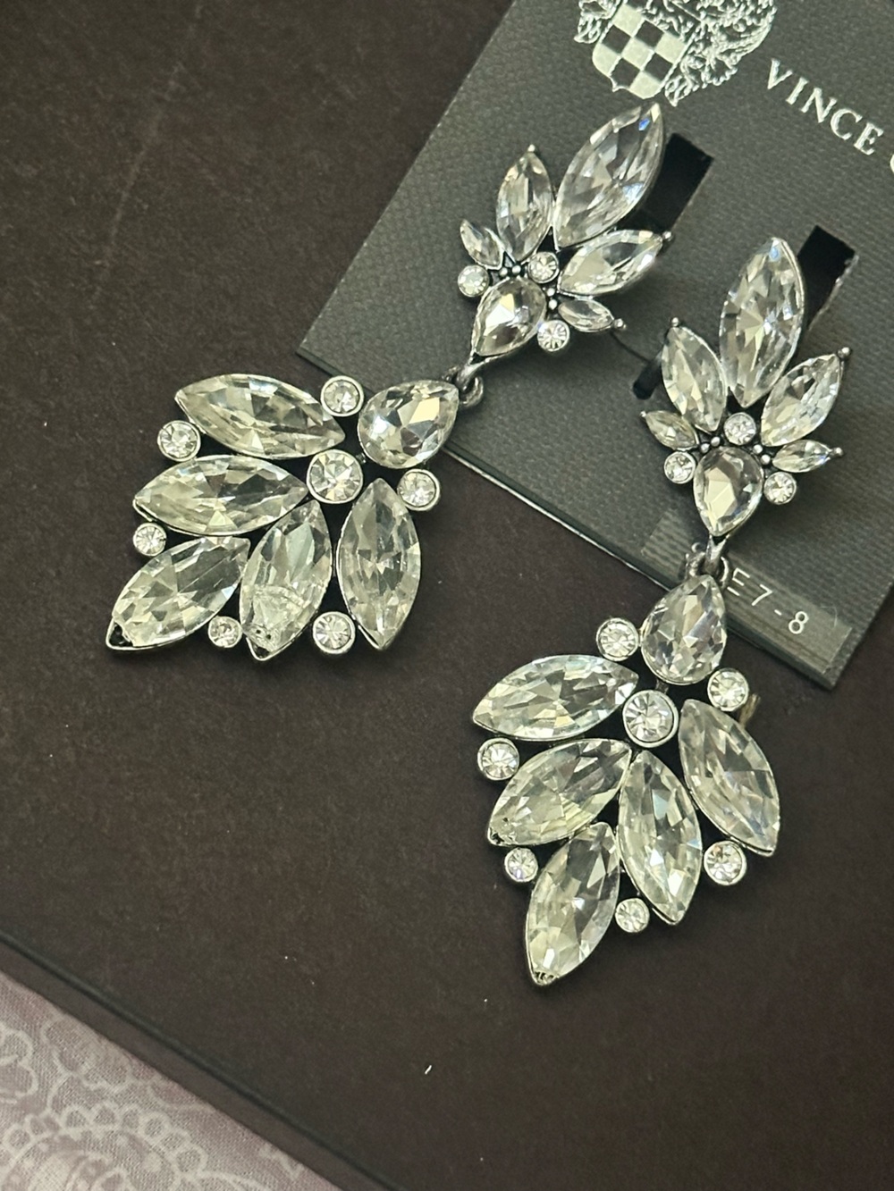 Crystal Leaf Drop Earrings - Clear Swarovski-Style Statement